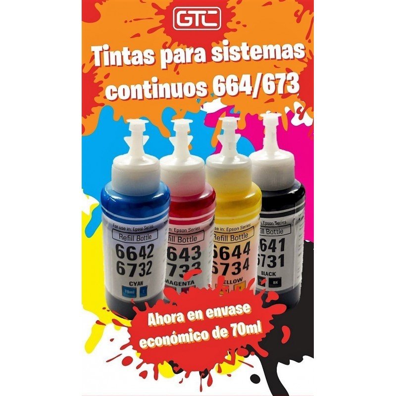 TINTA GTC PARA EPSON T664 -673 70ml COMBO 4 COLORES