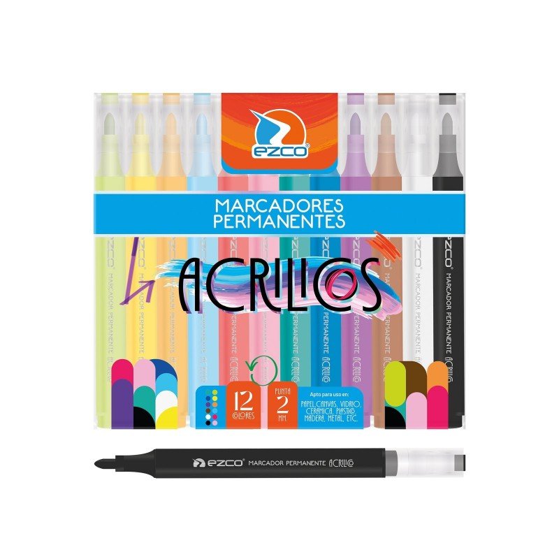 MARCADORES EZCO PERMANENTE ACRILICO x12 COLORES