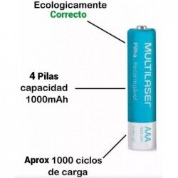 PILA AAA MULTILASER RECARG 1000 mAh BLISTER x4