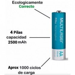 PILA AA MULTILASER RECARGABLE 2500 mAh BLISTER x 4