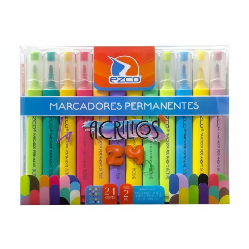 MARCADORES EZCO PERMANENTE ACRILICO x24 COLORES